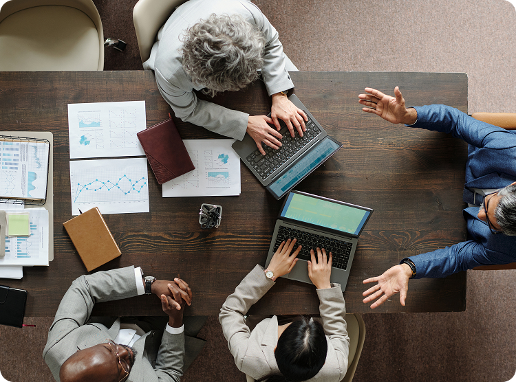 Business team collaborating around a table